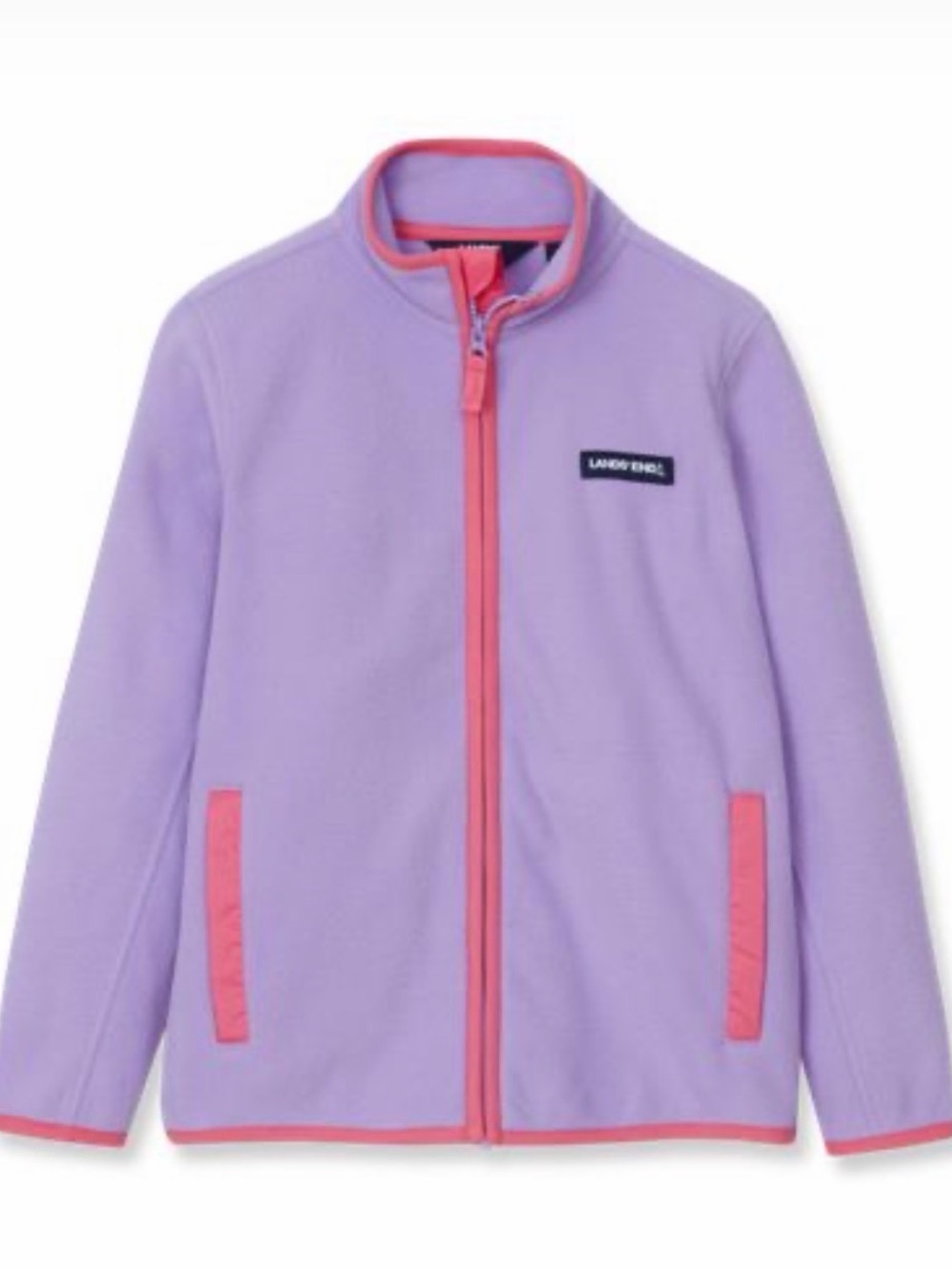 New kids size M Lands' End Lavender Fleece Jacket with Coral Trim